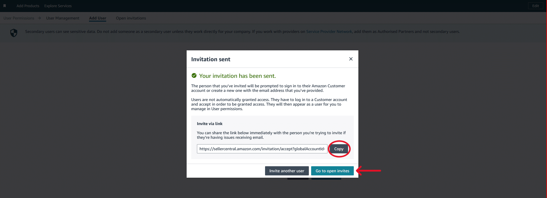 amazon seller central, invite new user amazon seller central, invite new user