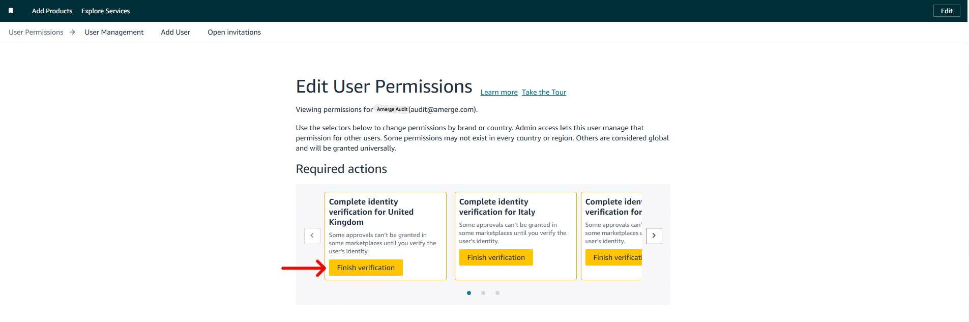 amazon seller central, user permissions
