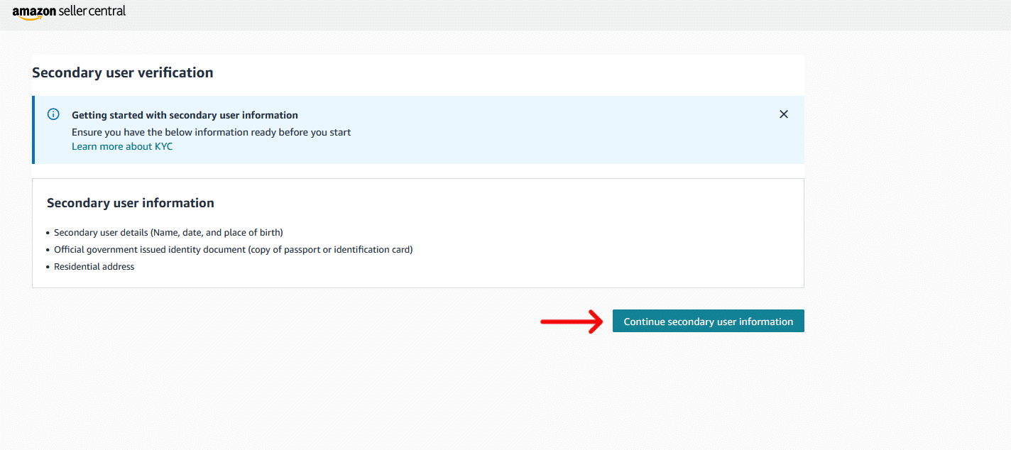 amazon seller central, secondary user verification