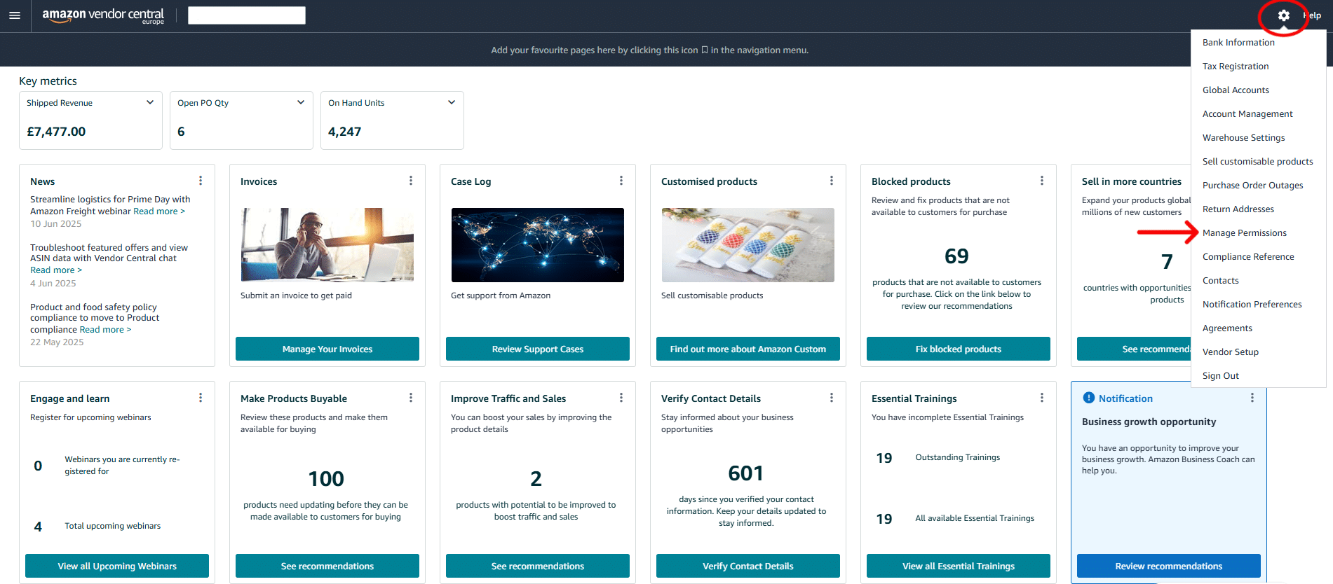 Amerge Guide: Inviting User to Vendor Central, Step 1