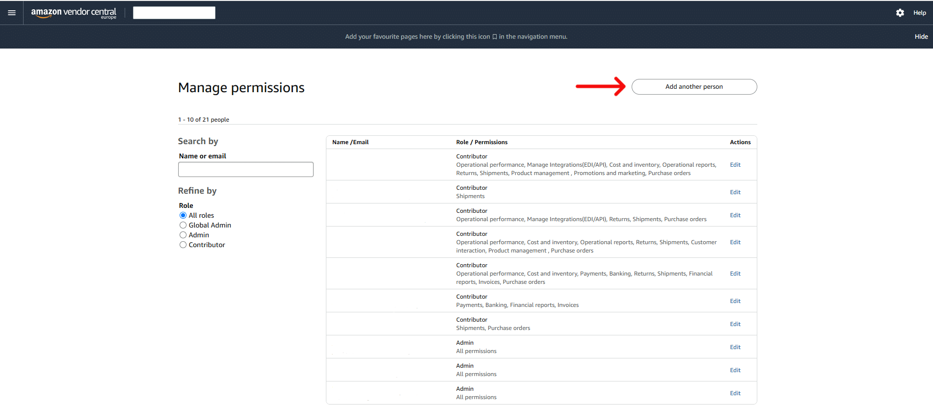 Amerge Guide: Inviting User to Vendor Central, Step 2