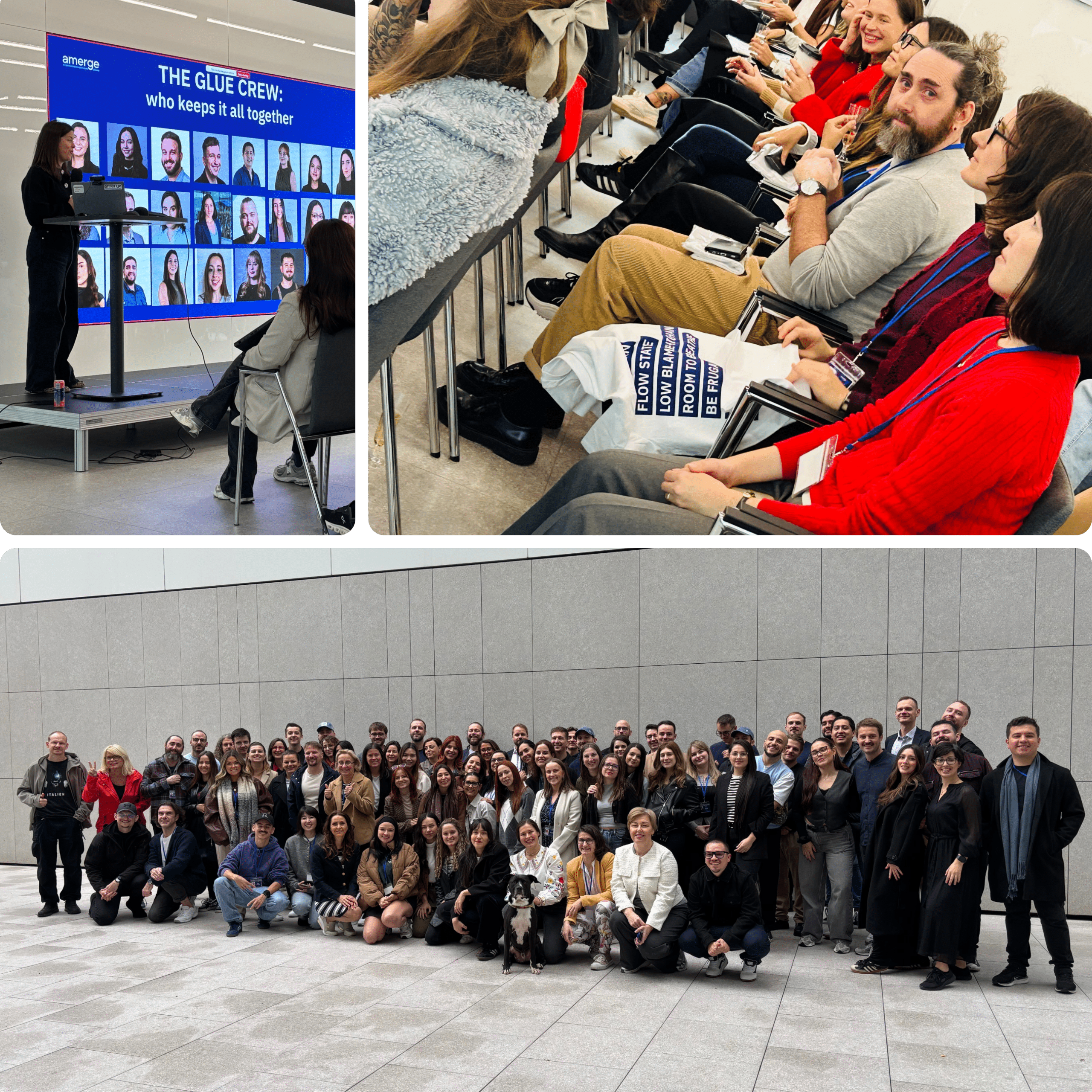 Collage from the 2025 Amerge Global Summit showing the full Amerge team, US Director Anna speaking on stage, and the audience engaged in front of the stage. Collage from the 2025 Amerge Global Summit showing the full Amerge team, US Director Anna speaking on stage, and the audience engaged in front of the stage.