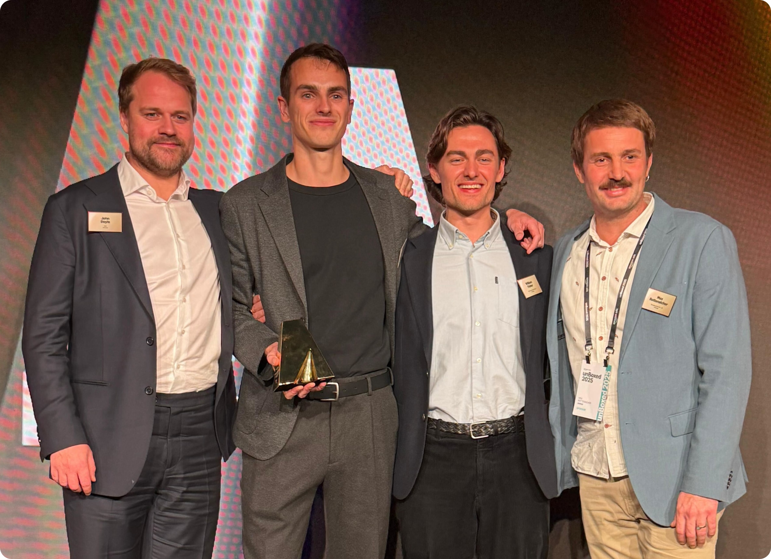 Amerge founders John Doyle and Will Fisher, Germany Managing Director Max Rottenaicher, and UK Senior Category Lead Toby Shelley receiving the Optimization Award at Amazon Unboxed 2025, marking Amerge’s fifth global company award. Amerge founders John Doyle and Will Fisher, Germany Managing Director Max Rottenaicher, and UK Senior Category Lead Toby Shelley receiving the Optimization Award at Amazon Unboxed 2025, marking Amerge’s fifth global company award.