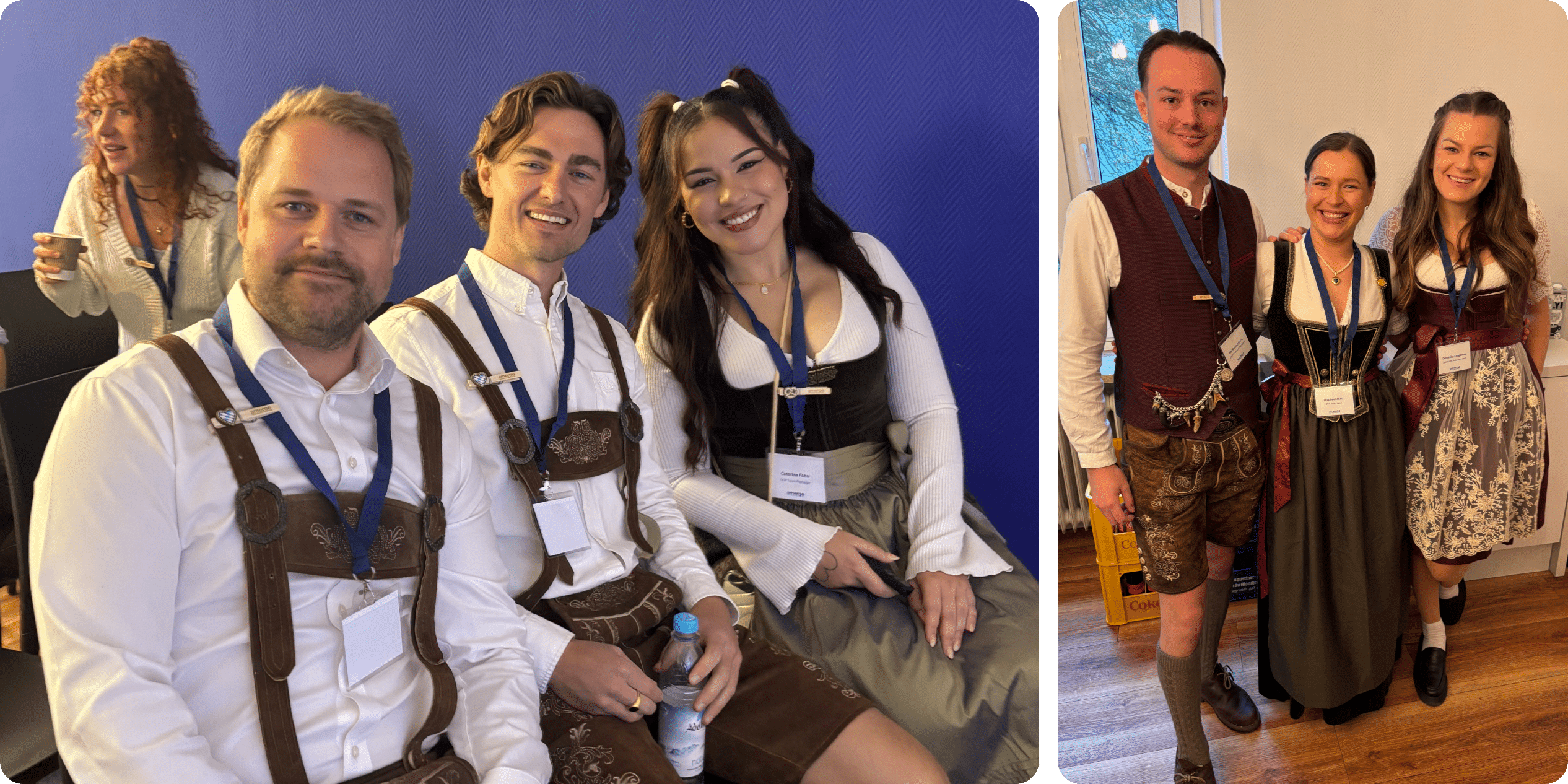 Amerge Oktoberfest Summit hosted at company offices, featuring founders and account managers welcoming clients at a branded networking and knowledge-sharing event.