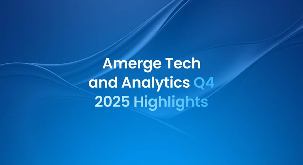 Blue gradient cover image with the headline “Q4 Tech and Analytical Highlights,” showcasing Amazon marketing technology and data-driven insights from Amerge.