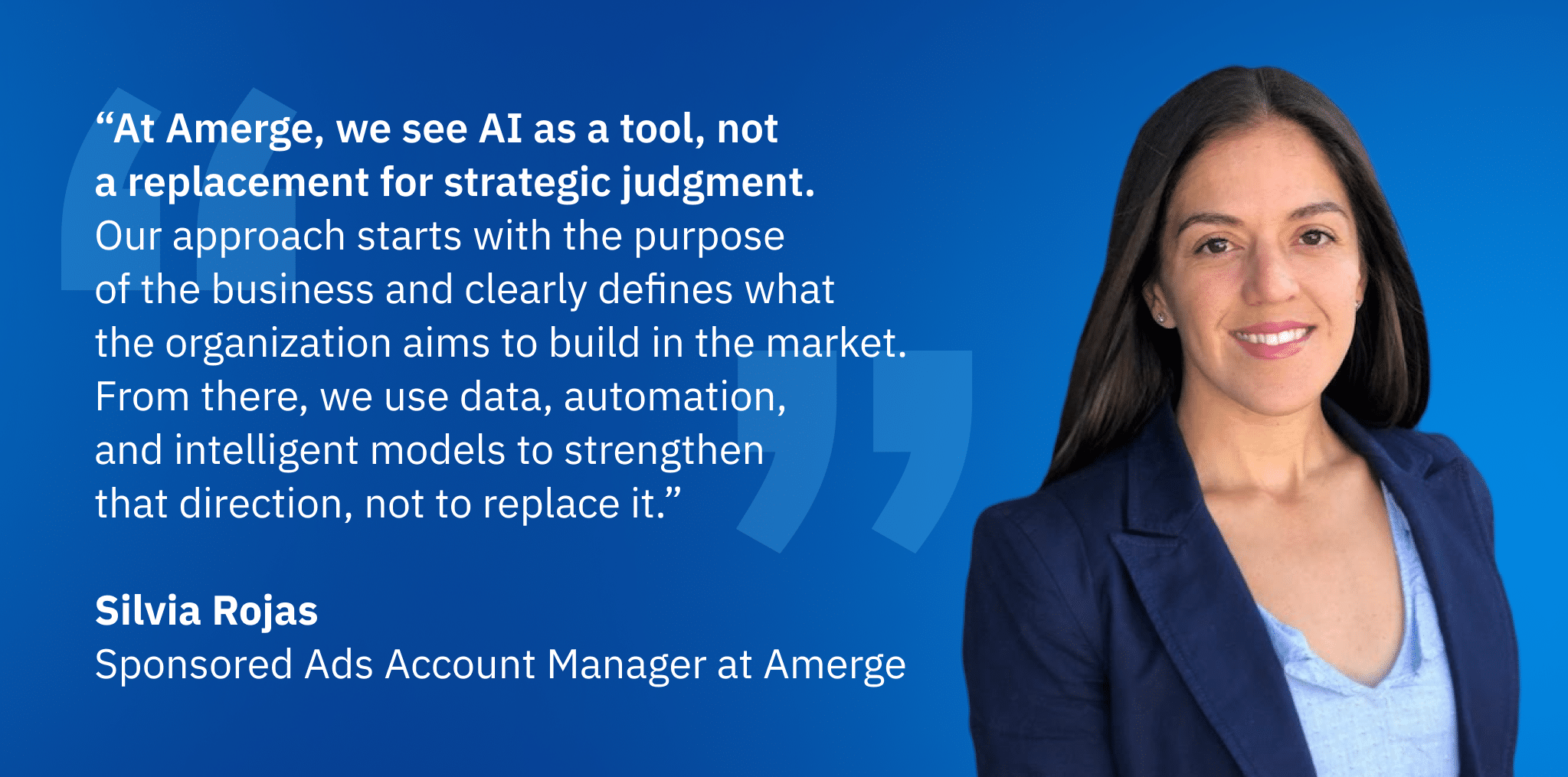 Silvia Rojas, Sponsored Ads Account Manager at Amerge, sharing insights on using AI, data, and automation to support strategic Amazon marketing decisions.