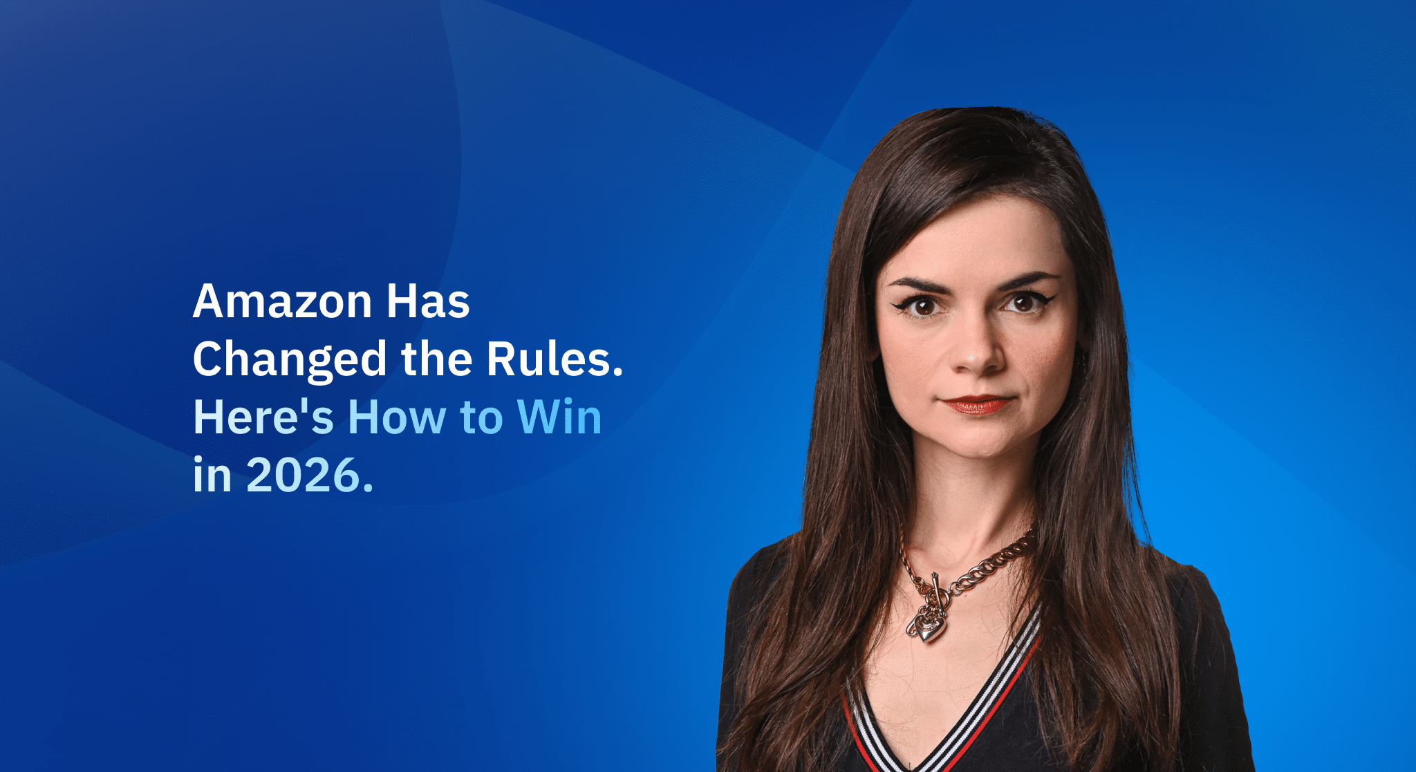 Marketing expert from Amerge featured on blue background with headline about Amazon rule changes and Rufus AI, explaining how brands can optimize Amazon listings for 2026.