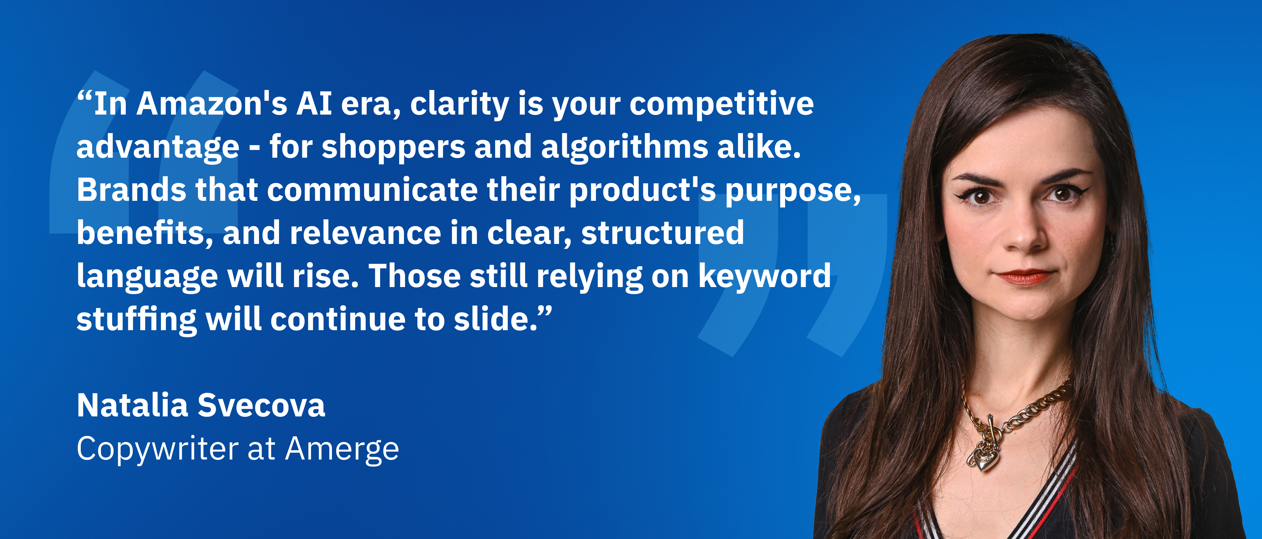 Natalia Svecova, Copywriter at Amerge, sharing insights on Amazon AI and Rufus, highlighting the importance of clear, structured product listings for better visibility.