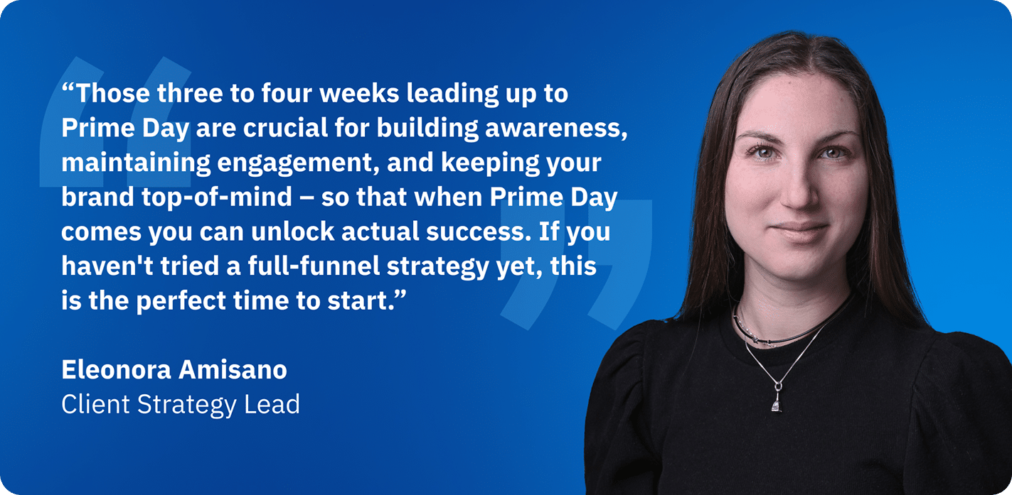 Eleonora Amisano, Client Strategy Lead at Amerge, explaining the importance of lead-in awareness campaigns before Amazon Prime Day.